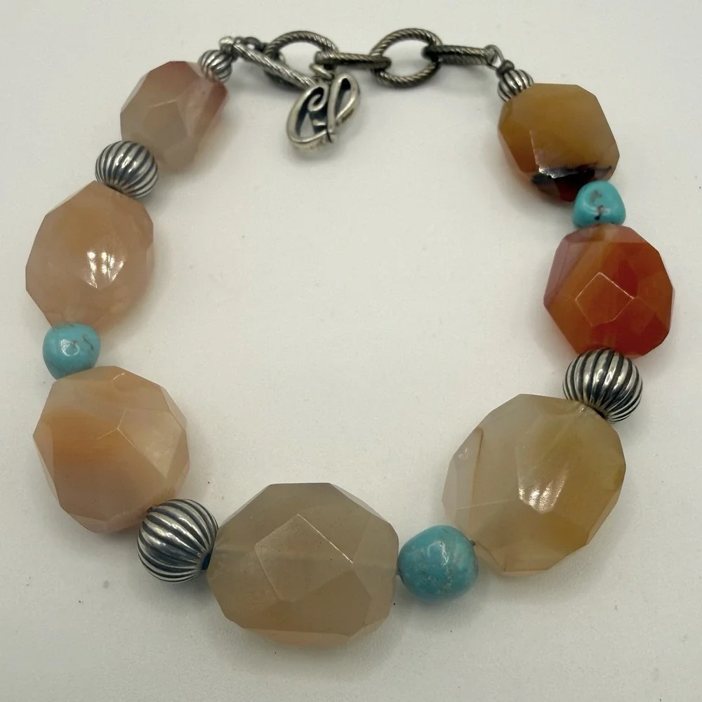 Carolyn Pollack Bracelet Sterling Silver Faceted Gemstone Adj 6.75 to 7.5